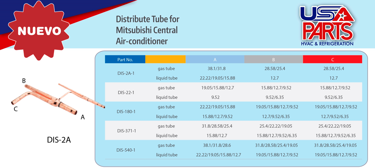 Tubo de distribución para aire acondicionado central Mitsubihsi